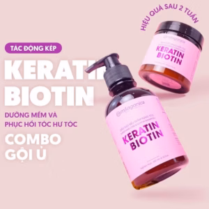 Combo Biotin & Keratin : Dầu Gội 240Ml & Kem Ủ 200Gr Kích Thích Mọc Tóc Siêu Tác Động Kép Chắc Khỏe - Milaganics