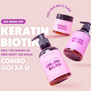 Combo 3 Keratin & Biotin : Dầu Gội, Dầu Xả, Kem Ủ Tác Động Kép Mọc Tóc Sau 2 Tuần - Milaganics